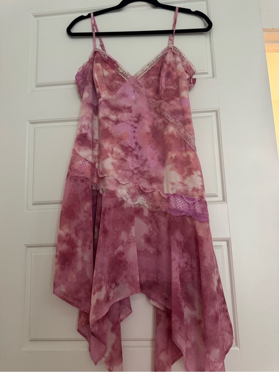 wild fable Dresses & Skirts - Asymmetrical Pink Tie-Dye Lace Trim Slip Dress